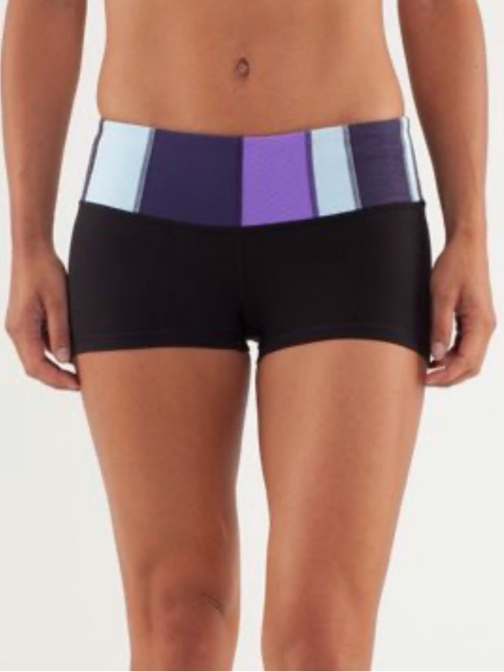 Rare Lululemon Womens Boogie Shorts Colorblock Purple Black 4 Roll Down Option